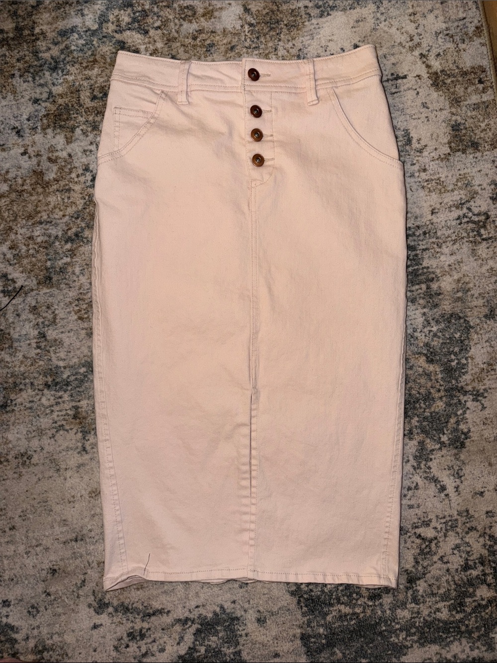 HOLDING HORSES Pale Blush Button-Front Pencil Skirt